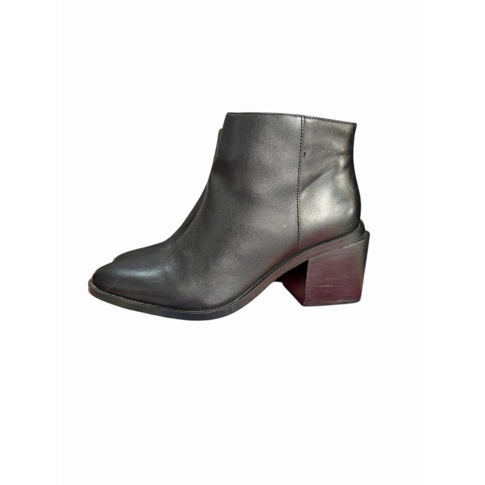 Vince Camuto Leather Ankle Boot Side Zip Block Heel Black Size 8